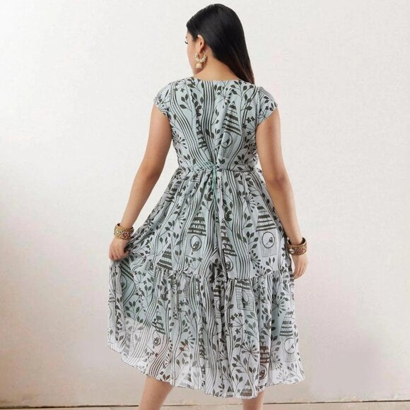 Chic White and Grey Printed Chiffon Dress | Muvvas Boutique - Picture 5 of 5